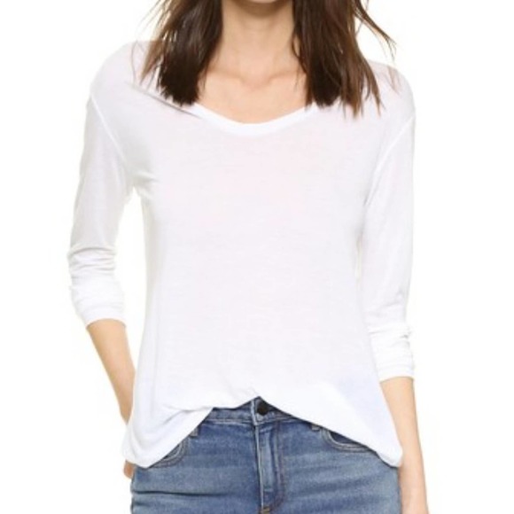 L'AGENCE Tops - L'Agence White Long Sleeve Layering Thin Scoopneck Tee Size Small S